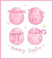 Group of Whimsical Coquette Happy Easter Pink Eggs watercolor Hand Drawn vector