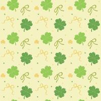 Seamless Pattern Coquette St Patricks Day four Leaf Clover with Bow Retro wallpaper Isolated on Background vector
