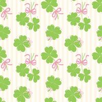 Seamless Pattern Coquette St Patricks Day four Leaf Clover with Ribbon Bow Isolated on Background vector