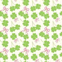 Seamless Pattern Coquette St Patricks Day 4 Leaf Clover with Ribbon Bow Isolated on Background vector