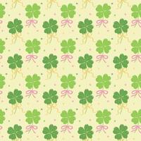 Seamless Pattern Retro Coquette St Patricks Day four Leaf Clover with Bow wallpaper Isolated on Background vector