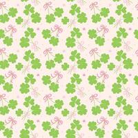 Seamless Pattern Coquette St Patricks Day Lucky four Leaf Clover with Ribbon Bow Retro Cherry liked Isolated on Background vector
