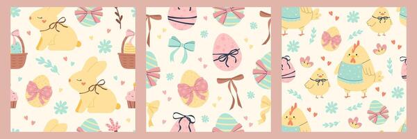 Happy Easter seamless pattern collection vector