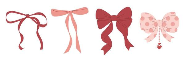Collection of coquette pink ribbon bows vector