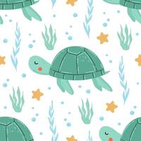Seamless pattern with cute sea turtle vector
