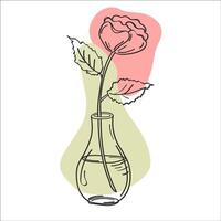 Rose in transparent round vase. Line Art illustration with color abstract background. line art detailed illustration. illustration vector