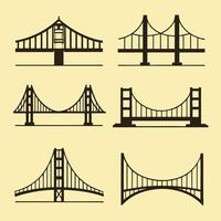 Black Bridge Icon Set Simple Silhouettes vector