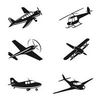 Airplane Icon Set with Silhouettes in Various Poses vector