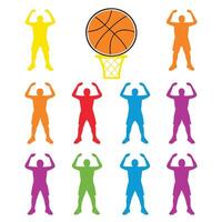 Energetic Basketball Silhouette Set with Bright Colors vector