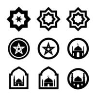 Mosque, Crescent, and Lantern Silhouette Set vector