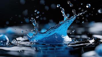 A splash of water in a dark blue pool photo