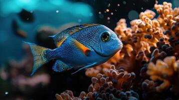 A fish swimming in the ocean with coral photo