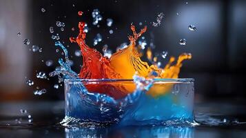 Colorful splash in a glass with water photo