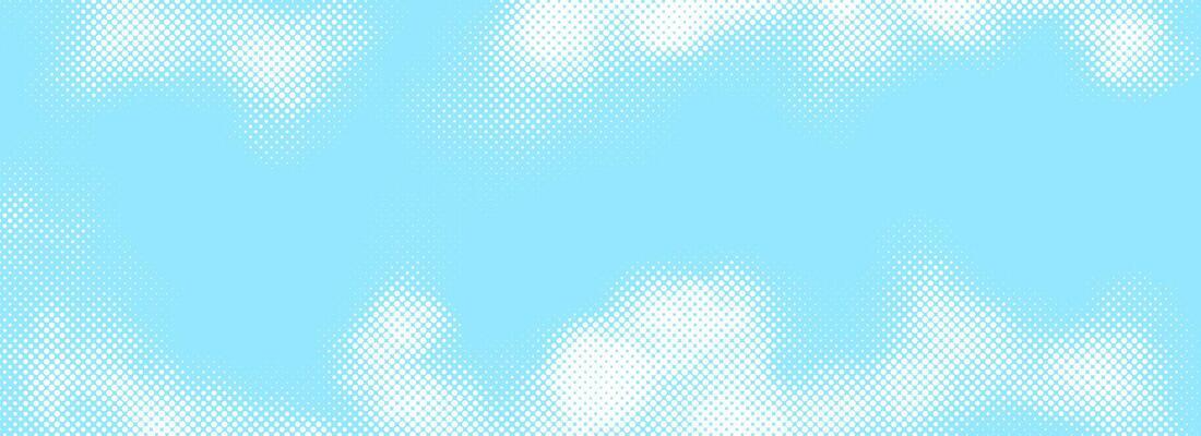 Dotted comic cloud background. White halftone clouds in sky. Pop art heaven wallpaper for banner, brochure, collage, poster, leaflet. Pixelated smoke, smog or fog texture.