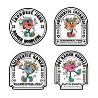 Set of Labels Badges Ramen Japanese Food Cartoon Illustration with Varied Poses and Expressions vector