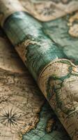 An old map with a compass and compass on it photo