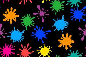 Colorful splashes seamless pattern on black background vector