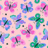 Seamless pattern with cute butterflies and flowers. graphics. vector