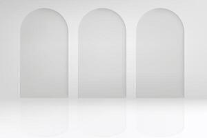 Bright studio with wall and arc. 3d background for product design vector
