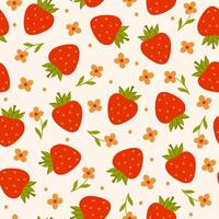 Simple seamless pattern with strawberries and yellow flowers on a white background vector