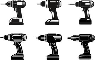 Set of Cordless Power Tool Silhouette Illustration Simple Tool Design vector