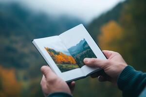 Enjoying nature through photographs in a beautiful mountainous landscape during autumn photo