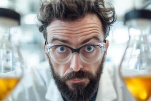 Scientist conducts experiment with liquids in a laboratory setting photo