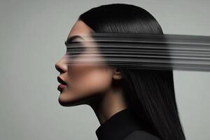 Creative representation of a woman dynamic motion in a minimalist setting photo