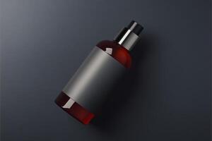 Elegant amber bottle with minimalist design on dark textured surface showcasing modern packaging photo