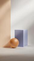 Simple geometric shapes interact in soft light during a minimalistic studio arrangement showcasing creativity and design photo