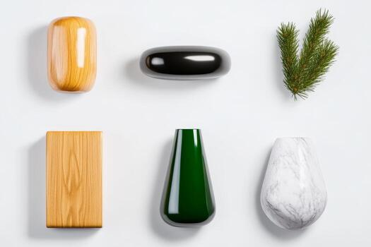 Stylish arrangement of modern decorative objects with natural accents on a white background photo