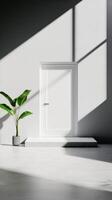 Modern entrance with minimalistic design and natural light in a contemporary interior space photo