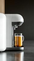 Modern coffee machine brews aromatic drink in stylish kitchen setting during the day photo