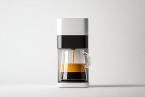 Modern coffee maker brewing rich espresso in a minimalist kitchen setting during the morning photo