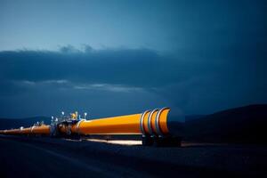 Industrial pipeline system transporting resources at dusk in a remote landscape photo