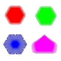 four different colored hexagons with different shapes vector