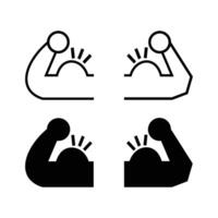 Bicep flex icon set. Muscles icon set, strong arm of an athlete, Linear Hand icons, biceps icons, Bodybuilding and fitness concept, on a white background. vector