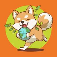 Shiba inu dog running with earth vector