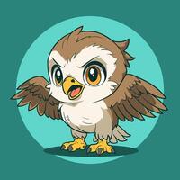 Cartoon owl with big eyes and open wings vector