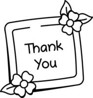 Floral thanks card icon in drawing style vector