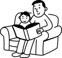 Dad reading a book, doodle style icon vector
