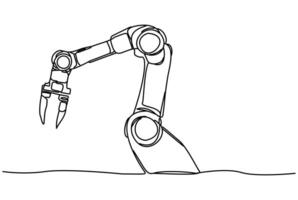 In a trendy outline style, the robotic arm is drawn in a minimalist way with line art isolated on a white background. vector