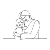 This hand-drawn, single-line style illustration carries a special message for Mother's Day. A young mother happily embraces him, the loving bond between them clearly visible. vector