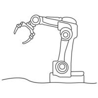 Line art isolated on white background, minimalist approach robotic arm drawn with a single continuous line. vector