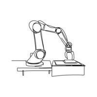 In minimalist drawing style, the robotic arm is designed with a single continuous line isolated on a white background. vector
