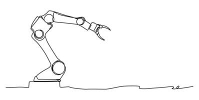 Created with single continuous lines of a robotic arm in a minimalist drawing style. Outline style drawing of a fashionable mechanical robot. vector