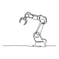 Minimalistic style robotic arm drawn with a single continuous line. This drawing is an outline style drawing of a trendy mechanical robot. vector