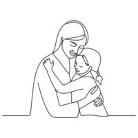 A hand-drawn single line illustration of a mother and child, symbolizing a loving family for a happy Mother's Day. vector