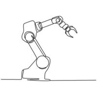 The mechanical robot is drawn in a minimalist style with a single continuous line isolated on a white background. vector