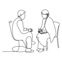 The female psychologist approaches the depressed old man with empathy and compassion, giving him strength on the path to recovery. vector